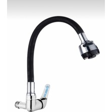 Kca Duvardan Tek Su Çıkışlı Siyah 2 Fonksiyonlu Spiral Oynar Borulu Lavabo Mutfak Bataryası