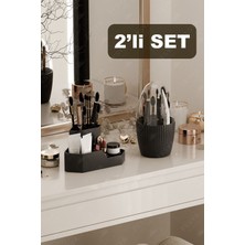 About The Perfect Şık Üçgen ve 7 Bölmeli Masaüstü Makyaj Düzenleyici Siyah