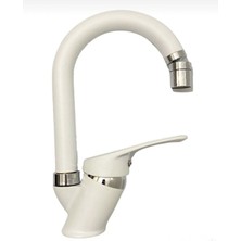 Kca Beyaz Krom Oynar Başlıklı Banyo Lavabo Bataryası Çeşmesi Musluğu Çift Su Girişli