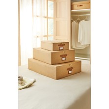 Ocean Home Textile 3'lü Jüt Baza Altı Valiz Düzenleyici Destekli Kutu Hurç 31 x 38 x 12 + 45 x 55 x 18 + 55 x 70 x 18 cm