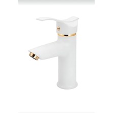 Beyaz Altın Gold Kartal Sabit Lavabo Bataryası Musluğu Çeşmesi Çift Su Girişli