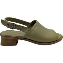 Dorlyne | Kadın Hakiki Deri Tokalı Topuklu Sandalet - Fıstık Yeşili - 39