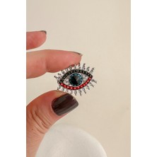 Gümüş Rengi Taş Detay Küçük Göz Broş (2cm)