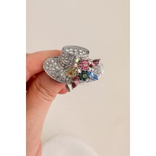 Beyaz Renkli Taşlı Zarif Şapka Broş (4cm)
