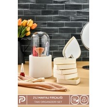 About The Perfect Bölmeli Çok Katlı Aynalı Takı ve Fırça Organizer Seti Beyaz