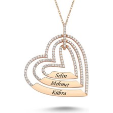 925 Ayar Gümüş Zirkon Taşlı Isme Kişiye Özel Üç Kalpli Kolye