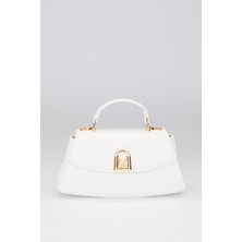 Beyaz Elips Görünümlü El Çantası