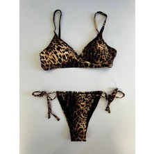 Kadın Kahverengi Leopar Desen Bikini Takımı HZL25S-LC3119