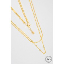 So CHIC Modern İtalyan 18 Ayar Sarı Altın Kaplama 47 Cm Gümüş İkili Kolye
