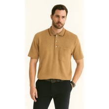 Kare Desenli Polo Yaka Erkek Tişört Açık Kahverengi