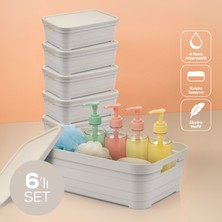 6'lı Kapaklı 8,2 Litre Saklama Kutusu Bej