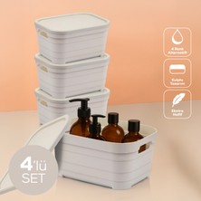 4'lü Kapaklı 3,8 Litre Saklama Kutusu Bej