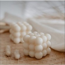 3'lü Kare Bubble Mum Seti, Krem Pudra Kokusu, Soya Wax, Vegan ve Şık Tasarım