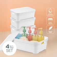4'lü Kapaklı 8,2 Litre Saklama Kutusu Beyaz