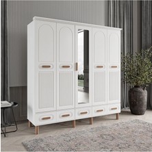 Pera 5 Kapaklı Beyaz Gardırop Tamamı Mdf