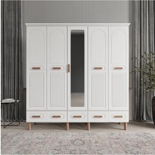 Pera 5 Kapaklı Beyaz Gardırop Tamamı Mdf