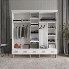 Pera 5 Kapaklı Beyaz Gardırop Tamamı Mdf