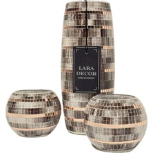 Bronnz Cam Vazo ve 2'li Mumluk Seti