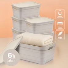 6'lı Kapaklı 10,8 Litre Saklama Kutusu Bej