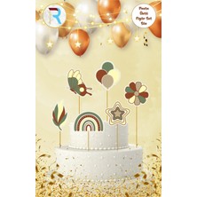 Gökkuşağı Kelebek ve Balon Figürlü Pasta Üstü Süsü