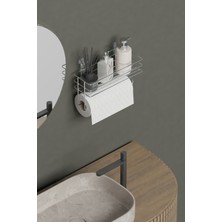 Hill Homes Yapışkanlı Raflı Rulo Havluluk Havlu Kağıtlık Banyo Mutfak Düzenleyici Raf Krom Gümüş
