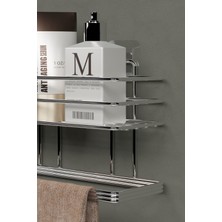 Hill Homes Yapışkanlı Banyo Rafı Havlu Asıcı Raf Duş Şampuanlık Rafı Duvar Düzenleyici Organizer Havluluk Krom Gümüş