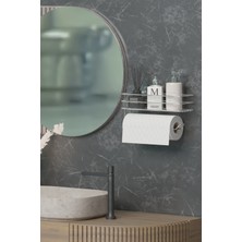 Hill Homes Yapışkanlı Banyo Rafı Havlu Asıcı Raf Duş Şampuanlık Rafı Duvar Düzenleyici Organizer Havluluk Krom Gümüş