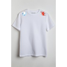 Merch&ice Melek Şeytan Omuzda Baskılı Unisex T-Shirt Beyaz