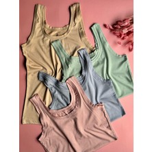 Zera Liss Modal | 4'lü, Yeşil, Pembe, Mavi ve Siyah, Kalın Askılı Extra Biyeli Kadın T-Shirt Atlet