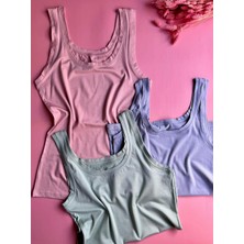 Zera Liss Modal | 4'lü, Yeşil, Pembe, Mavi ve Siyah, Kalın Askılı Extra Biyeli Kadın T-Shirt Atlet