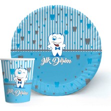 Ilk Dişim Erkek Bebek Mavi Temalı Parti Seti Karton 8 Kişilik (8 Tabak + 8 Bardak)