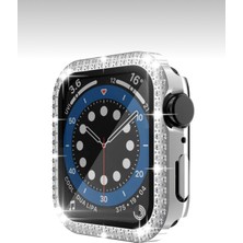 Apple Watch Series 10 46MM Uyumlu Zarif Elmas Taşlı Silver Kasa ve Ekran Koruyucu Kılıf