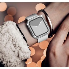 Apple Watch Series 10 46MM Uyumlu Zarif Elmas Taşlı Şeffaf Kasa ve Ekran Koruyucu Kılıf
