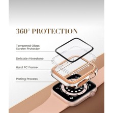 Apple Watch Series 10 46MM Uyumlu Zarif Elmas Taşlı Rose Gold Kasa ve Ekran Koruyucu Kılıf