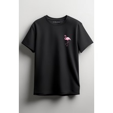 Merch&ice Flamingo Göğüs Baskılı Unisex T-Shirt Siyah
