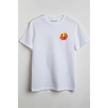 Merch&ice Dil Çıkaran Emoji Baskılı Unisex T-Shirt Beyaz