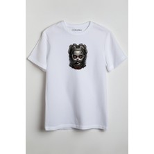 Merch&ice Korku Siyah Kız Baskılı Unisex T-Shirt Beyaz