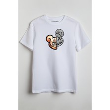 Merch&ice Yarı Ölü Ayı Baskılı Unisex T-Shirt Beyaz