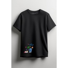 Merch&ice Boyama Yapan Stitch Baskılı Unisex T-Shirt Siyah