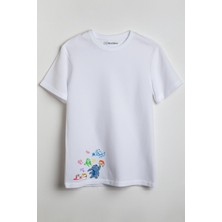 Merch&ice Boyama Yapan Stitch Baskılı Unisex T-Shirt Beyaz