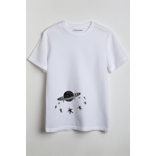 Merch&ice Jupiterdeki Astronotlar Baskılı Unisex T-Shirt Beyaz
