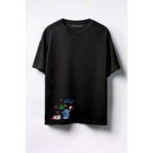 Merch&ice Boyama Yapan Stitch Baskılı Unisex Oversize T-Shirt Siyah