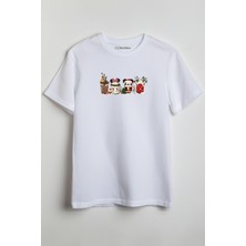 Merch&ice 4lü Yılbaşı Temalı Baskılı Unisex T-Shirt Beyaz