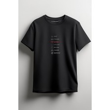 Merch&ice Eat Train Love Study Work Sleep Repeat  Önü Baskılı Unisex Tişört Siyah