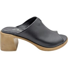 Amarella | Kadın Hakiki Deri Topuklu Terlik - Siyah - 39