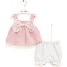 Melek Fiyonk Kız Bebek Yazlık Şıklık Takımı – Pembe & Beyaz 2’li Alt Üst Takım