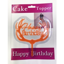 Happy Birthday Yazılı Turuncu Dallı Pasta Kek Çubuğu