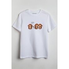 Merch&ice Üç Maymun Tişört - Görmedim, Duymadım, Bilmiyorum.. Beyaz