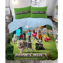 Minecraft Temalı Baskılı Yeşil Çift Kişilik Nevresim Takımı