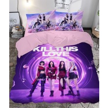 Black Pink Temalı Baskılı Mor Çift Kişilik Nevresim Takımı